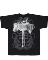 Plus Size Black Printed T-shirt With Quake Mjolnir Pattern Black T-shirt. Printed Front And Back